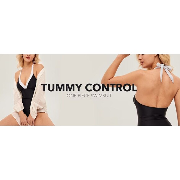 *NWT* Cupshe One-Piece Tummy Control Contouring Halter Bathing Suit- Size L - Picture 4 of 14